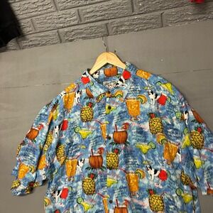 Big Dog Sportswear Mens 2XLT Rayon Aloha Hawaiian Shirt Tropical Drink Pineapple